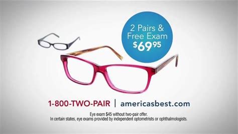 Americas Best Contacts and Eyeglasses TV commercial - Free Exam When You Buy Two Pairs Of Glasses