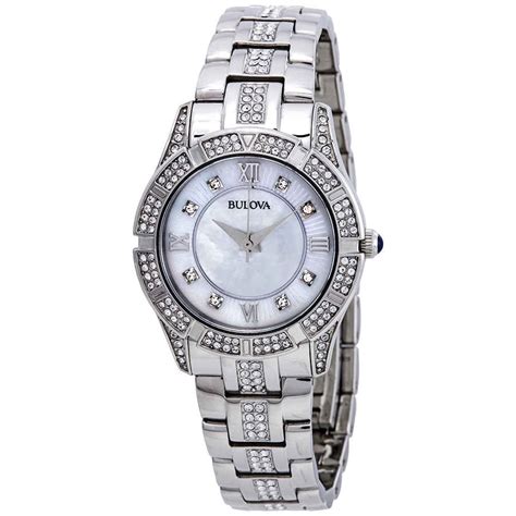 Bulova Women's Mother of Pearl Crystal Stainless Steel Watch logo