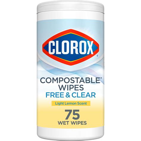 Clorox Free & Clear Light Lemon Scent Compostable Cleaning Wipes