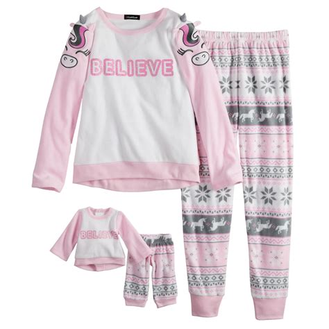 Cuddl Duds Girls 4-12 Fleece Top & Bottoms Pajama Set With Socks