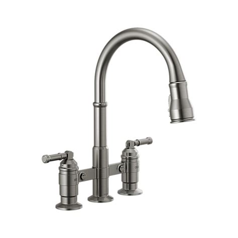 Delta Faucet Broderick Two Handle Pull-Down Bridge Kitchen Faucet logo