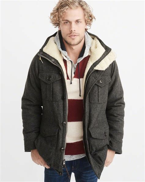 Express Mens Wool-Blend Sherpa Collar Deck Jacket logo
