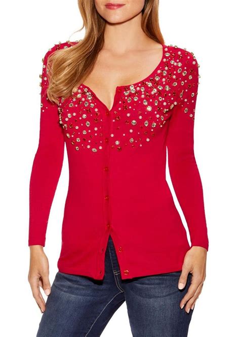 Express Womens Embellished Faux Button Up Cardigan logo