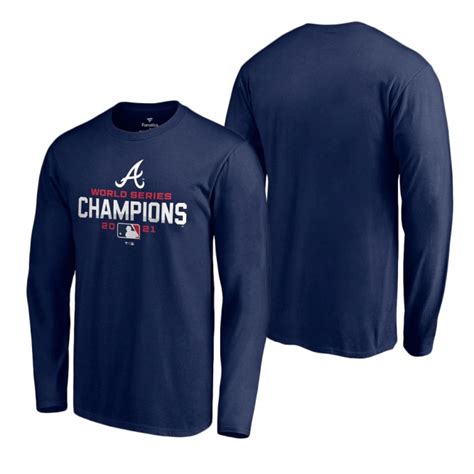Fanatics, Inc. Atlanta Braves Navy 2021 World Series Champions Locker Room T-Shirt tv commercials
