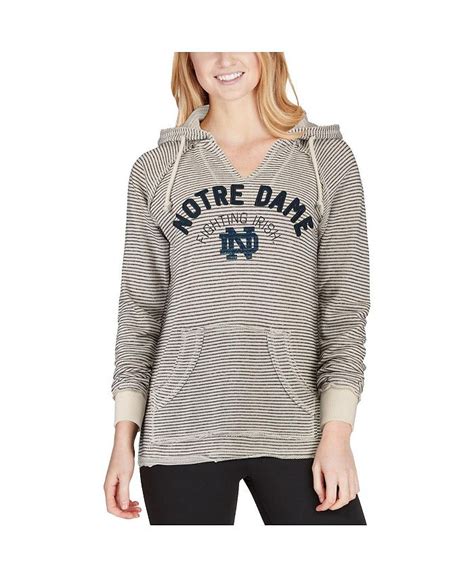 Fanatics.com Notre Dame Blue 84 Women's PRG Striped French Terry V-Neck Hoodie logo