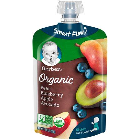 Gerber Organic 2nd Foods Pear Blueberry Apple Avocado Pouch logo
