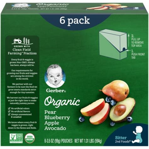 Gerber Organic 2nd Foods Pear Blueberry Apple Avocado Pouch