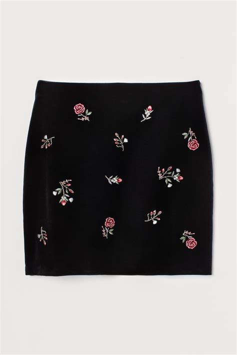 H&M Embroidered A-line Skirt