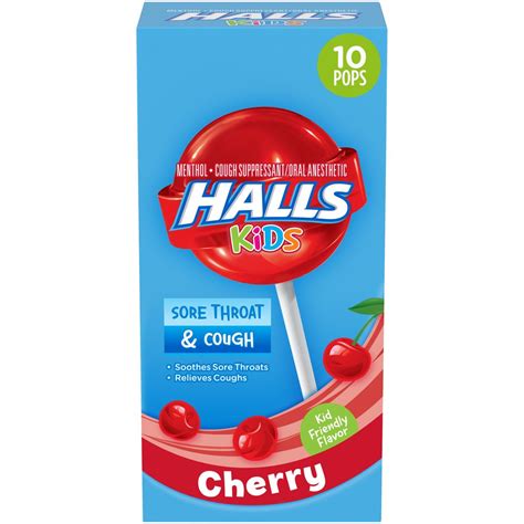 Halls Kids Cough & Sore Throat Pops, Cherry Flavor logo