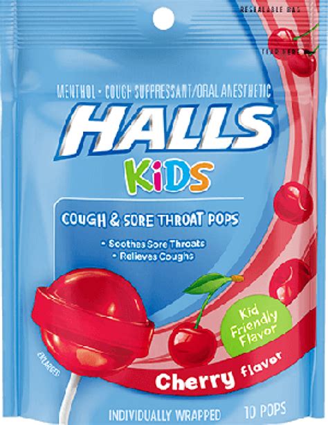 Halls Kids Cough & Sore Throat Pops, Cherry Flavor