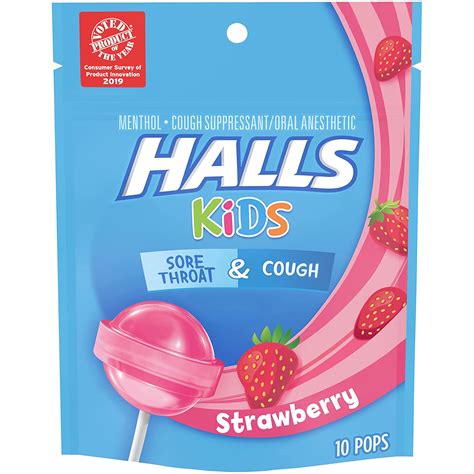Halls Kids Cough & Sore Throat Pops, Strawberry Flavor