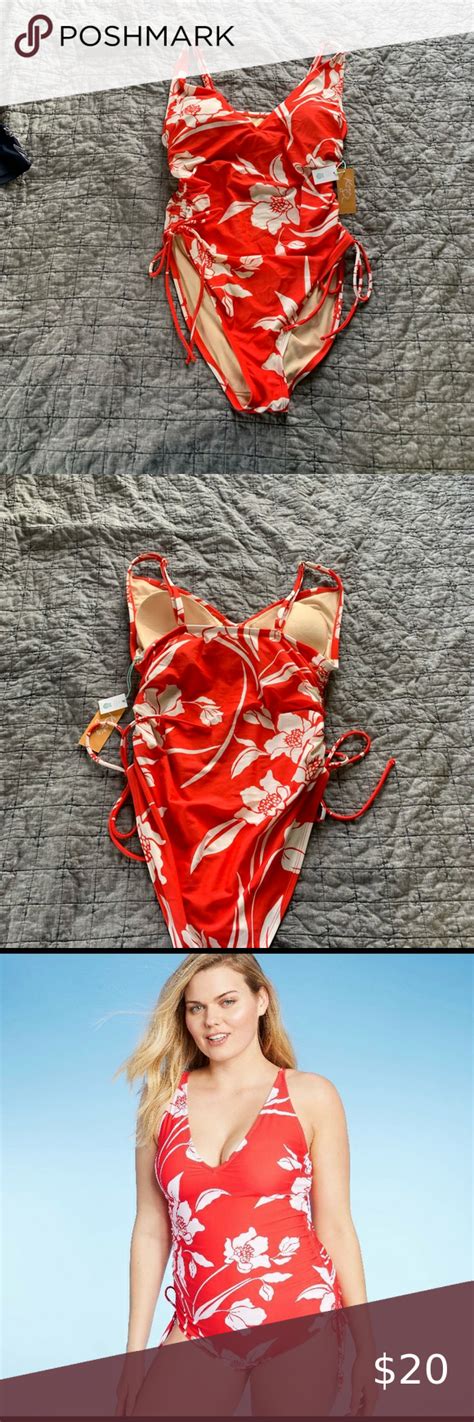 Kona Sol Red Floral Side Cinch One Piece Swimsuit tv commercials