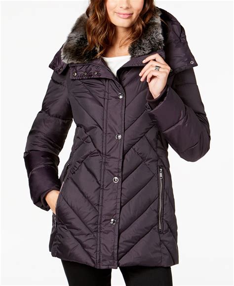 London Fog Faux-Fur-Trim Hooded Maxi Puffer Coat