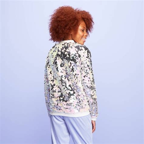 More Than Magic Girls' Flip Sequin Bomber Jacket - White logo