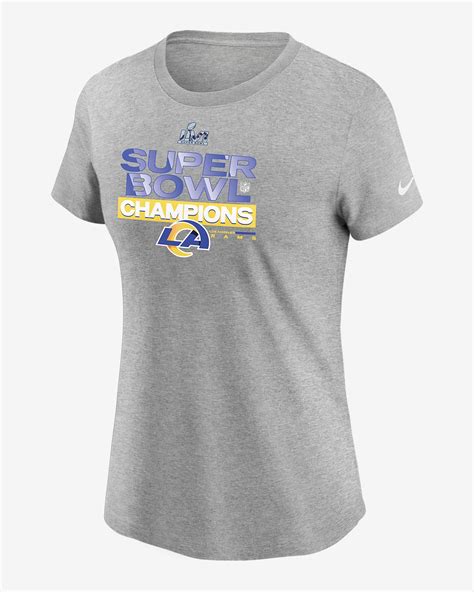 Nike Womens Los Angeles Rams Super Bowl LVI Champions Trophy Collection T-Shirt logo