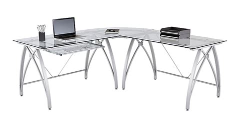 Office Depot & OfficeMax Realspace Vista Glass L-Shaped Desk, Silver logo