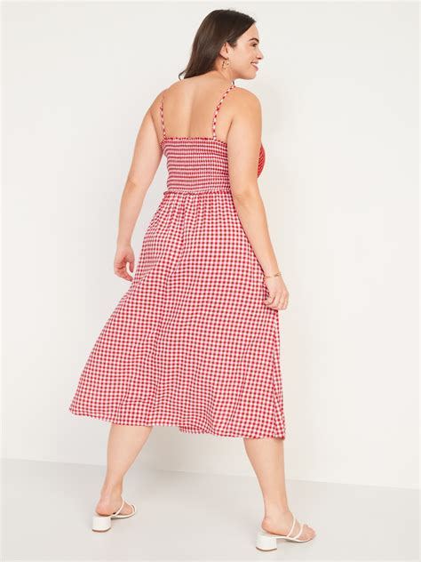 Old Navy Fit & Flare Gingham Embroidered Smocked Midi Cami Dress for Women tv commercials