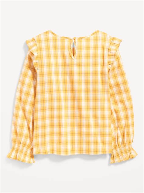 Old Navy Long Sleeve Ruffle Trim Smocked Top for Girls