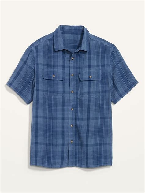 Old Navy Matching Plaid Workwear-Pocket Short-Sleeve Shirt for Men logo