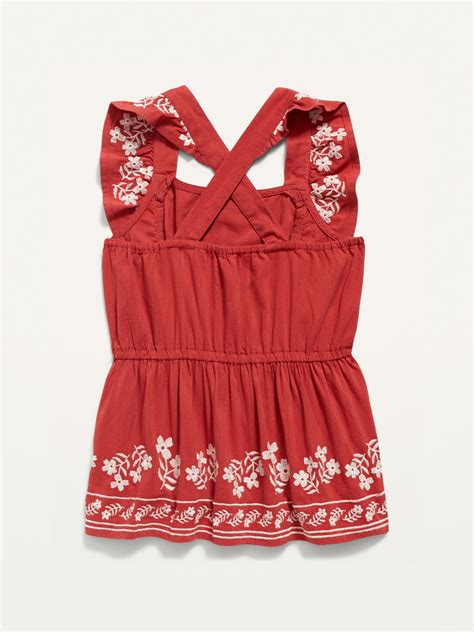Old Navy Sleeveless Matching Embroidery Ruffled Apron-Style Top for Girls