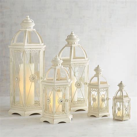 Pier 1 Imports Jeweled Hexagon White Metal Lantern