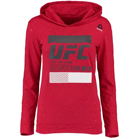 Reebok Women's Red UFC Burnout Pullover Hoodie