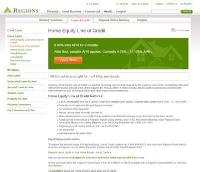 Regions Bank Home Equity Line of Credit