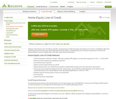 Regions Bank Home Equity Line of Credit tv commercials