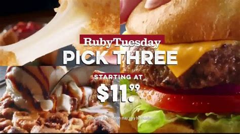 Ruby Tuesday Pick Three TV Spot, 'Starting at Just $11.99' created for Ruby Tuesday