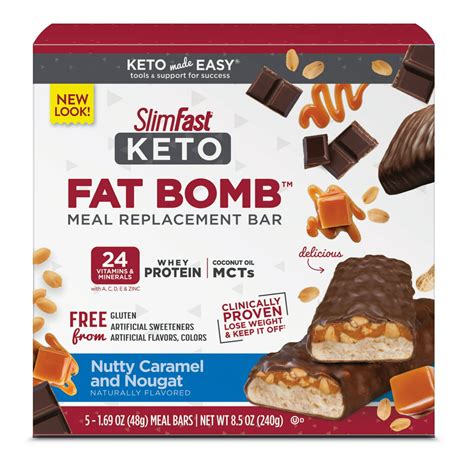 SlimFast Keto Fat Bomb Nutty Caramel & Nougat Meal Bar