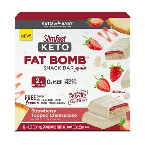 SlimFast Keto Fat Bomb Strawberry Topped Cheesecake Mini Snack Bars