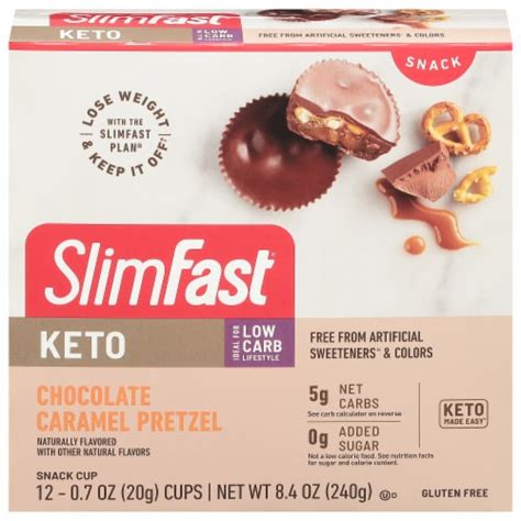 SlimFast Keto Fat Bomb Stuffed Chocolate Caramel Pretzel Snack Cups logo