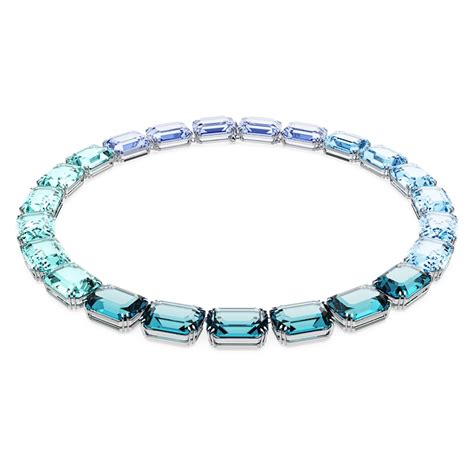 Swarovski Millenia Necklace Square Cut, Blue, Rhodium Plated