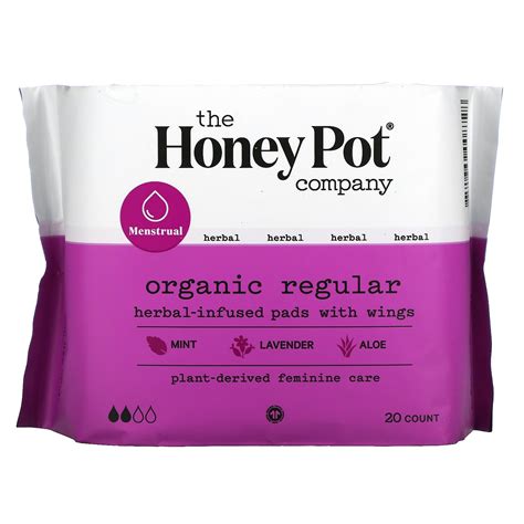 The Honey Pot Regular Herbal Pads With Wings